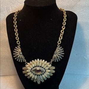 LOFT Gold Metal with a Greenish Gray and Cream Design Necklace